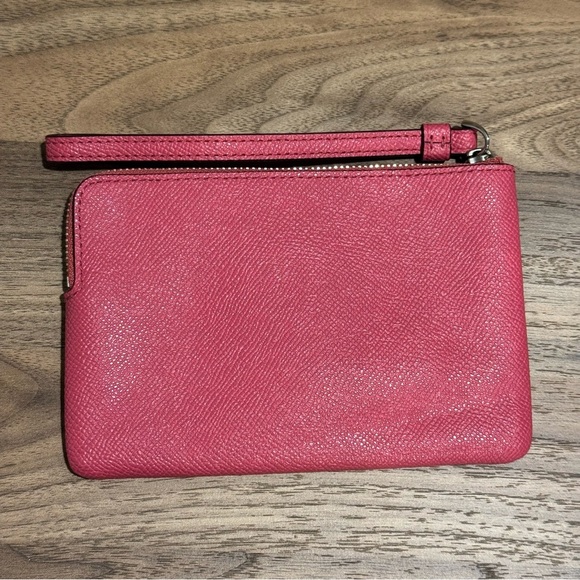 Coach Pink Corner Zip Wristlet Crossgrain Leather Wallet Clutch Pouch - Picture 2 of 6